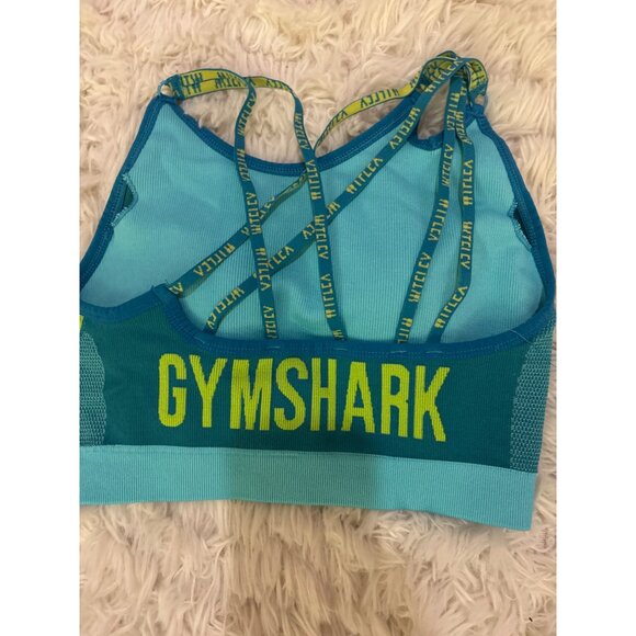Gymshark Womens Strappy Back Sports Bra Teal & Neon Green xs Activewear - Picture 6 of 8
